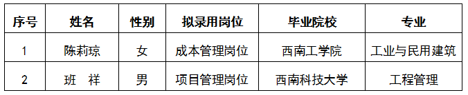 【內(nèi)部選聘】關(guān)于綿投集團成本管理崗位、項目管理崗位公開擬錄用人選公示.docx